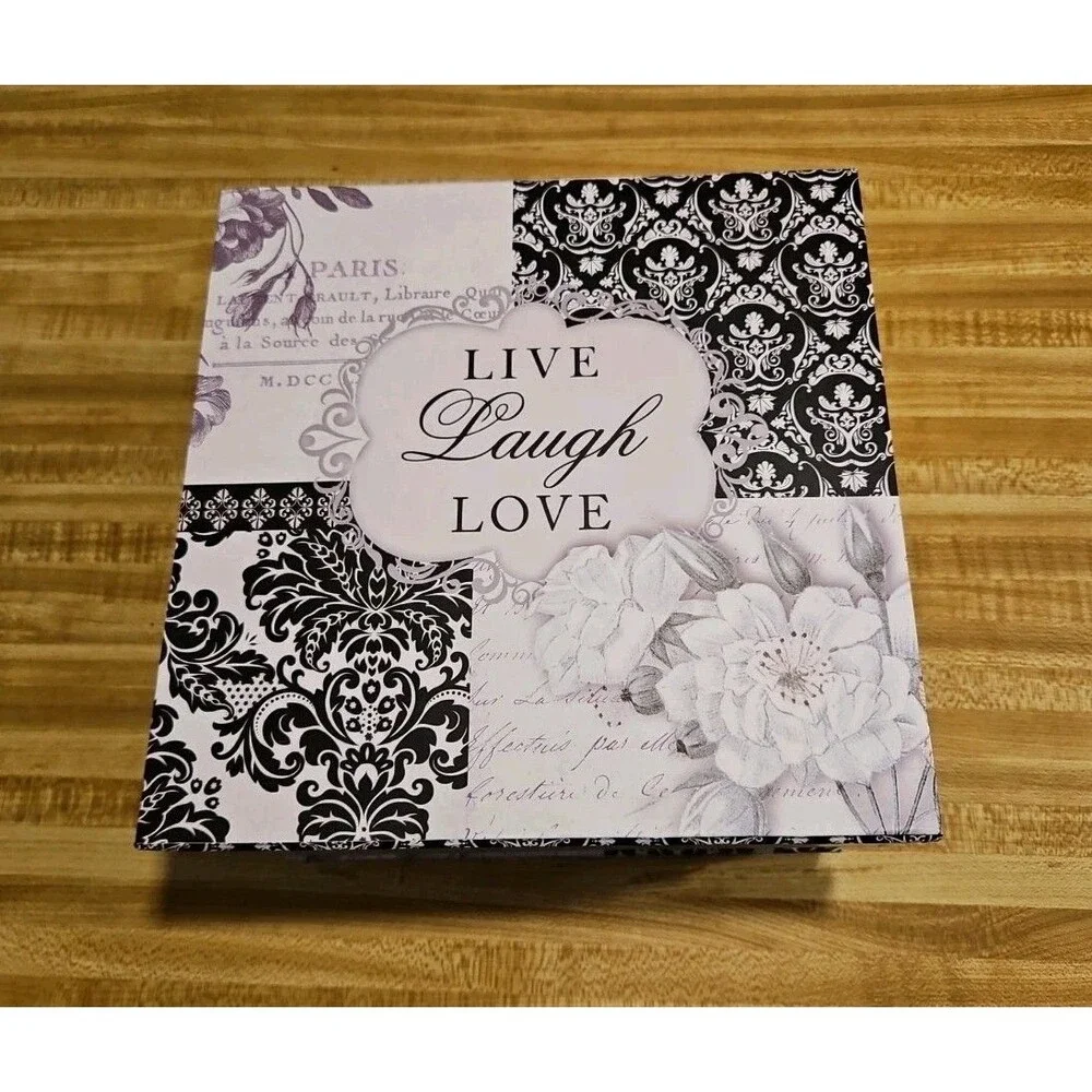 Elegant Storage Box Grey & Black Paris Art Nouveau Live Laugh Love 9